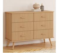 IDMarket Commode JULIETTE 110 cm 6 tiroirs effet lattes tasseau bois coloris chêne