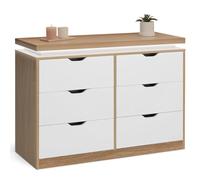 IDMarket - Commode 6 tiroirs Luna à LEDs 115 cm Blanc et Effet Bois