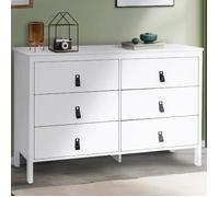 IDMARKET Commode 6 tiroirs MILANO 115 cm bois blanc avec poignée languette noire