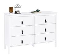 IDMarket - Commode 6 tiroirs Milano 115 cm Bois Blanc avec poignée Languette Noire