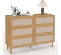 IDMarket - Commode 6 tiroirs Robin 115 cm Bois et Tissu Effet Lin | Meuble de rangement