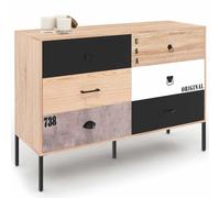 IDMarket Commode 6 tiroirs Sacramento 115 cm design industriel dépareillé