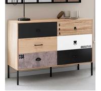 IDMARKET Commode 6 tiroirs SACRAMENTO 115 cm design industriel dépareillé