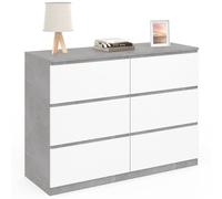 IDMarket Commode TOMI 6 tiroirs 110 cm Blanc et effet béton