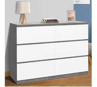 IDMARKET Commode 6 tiroirs TOMI 110 cm blanc et effet béton