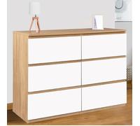 IDMARKET Commode 6 tiroirs TOMI 110 cm bois façon hêtre et blanc