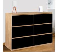 Commode 6 tiroirs TOMI bois façon hêtre et noir