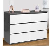 Commode 6 Tiroirs Tomi Bois Blanc Et Gris