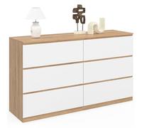 IDMarket - Commode 6 tiroirs TOMI XXL 140 cm Bois façon hêtre et Blanc