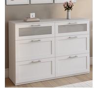 IDMarket Commode VITO 6 tiroirs 110 cm bois blanc effet givré