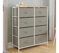 IDMARKET Commode 8 tiroirs en tissu ALTA 80 cm gris clair et plateau effet bois design industriel