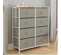IDMARKET Commode 8 tiroirs en tissu ALTA 80 cm gris clair et plateau effet bois design industriel