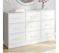 IDMarket - Commode 9 tiroirs en Tissu UPPAH 113 cm Meuble de Rangement Bois Blanc