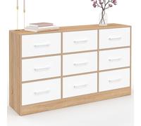 IDMarket - Commode 9 tiroirs en Tissu UPPAH 113 cm Meuble de Rangement Bois façon hêtre et Blanc