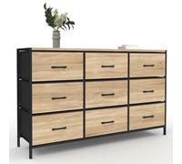 IDMarket – Commode Utah 9 tiroirs en tissu 115 cm – Design industriel