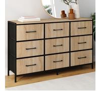 IDMARKET Commode 9 tiroirs en tissu UTAH 115 CM effet lattes meuble de rangement design industriel