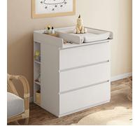 Commode à langer évolutive AMBRE blanc 3 tiroirs table à langer et 2 étagères amovibles