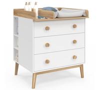 IDMarket - Commode à langer Jacob 3 tiroirs blanc et bois, table à langer amovible, 2 étagères