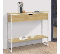 IDMARKET Console 1 tiroir DETROIT 1 étagère design industriel bois et métal blanc