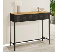 IDMARKET Console 1 tiroir ESTER métal noir plateau bois design industriel