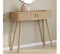 IDMARKET Console 2 portes coulissantes ROMIE lattes tasseau bois coloris chêne