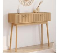 Console 2 tiroirs JULIETTE lattes tasseau bois coloris chêne