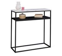 IDMarket - Console Double Alaska Effet marbre et Bois Noir Pied métal