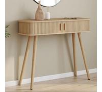 IDMarket Console Romie 2 portes coulissantes lattes tasseau bois coloris chêne