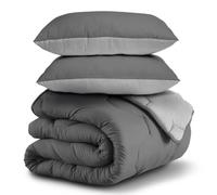 IDMarket - Couette 220x240 cm Abby 300 GR avec 2 oreillers | Bicolore gris clair et gris