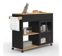 IDMARKET Desserte de cuisine ACHILLE XXL avec étagère et placard vitré bois et noir L. 100 CM