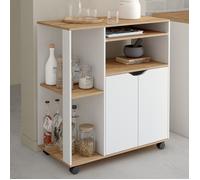 IDMarket – Desserte de cuisine COSI bois blanc, plateaux façon hêtre L.76 cm