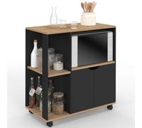 IDMarket - Desserte de Cuisine COSI Noir et Bois | Avec portes, étagères et niches, l.76 cm