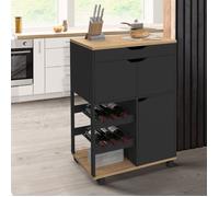 IDMARKET Desserte de cuisine COSY avec placards et range bouteilles bois et noir