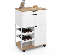 IDMarket – Desserte de cuisine COSY avec placard et range-bouteilles bois et blanc
