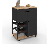 IDMARKET Desserte de cuisine COSY avec placards et range bouteilles bois et noir