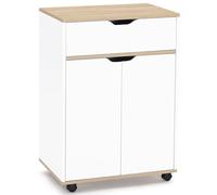 IDMarket - Desserte de Cuisine Cosy Blanc et Bois | Avec placard et tiroir, l. 60 cm