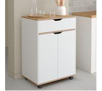 IDMarket - Desserte de cuisine COSY placard avec tiroir bois blanc et plateaux façon hêtre L.60 CM