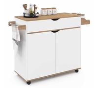 IDMarket - Desserte de Cuisine Cosy XXL Blanc et Bois | Avec placard, tiroir range épices, porte serviettes, l.90 cm