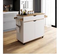 IDMarket - Desserte de cuisine COSY XXL placard avec tiroir blanc et plateaux façon hêtre L.90 CM