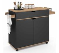 IDMarket - Desserte de cuisine COSY XXL placard avec tiroir noir et plateaux façon hêtre L.90 CM