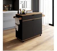 IDMarket Desserte de cuisine COSY XXL – placard, tiroir, plateaux façon hêtre L.90 cm Noir
