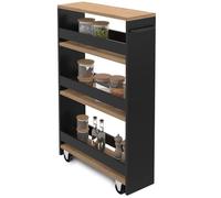 IDMarket - Desserte de cuisine gain de place HAGA chariot de rangement à étages noir et façon hêtre