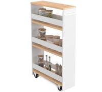 IDMarket - Desserte de cuisine HAGA chariot à épices blanc et bois | Chariot de rangement à 3 étages, h. 80 cm