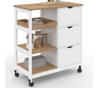 IDMarket - Desserte de cuisine MUNA 3 paniers + 1 plateau amovible blanc et effet hêtre L.76 cm