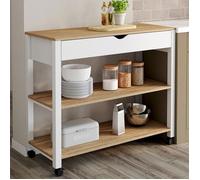 IDMARKET Desserte de cuisine PENH XXL avec tiroir et plan de travail blanc plateaux façon hêtre L.100 CM