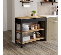 IDMarket - Desserte de cuisine PENH XXL avec tiroir et plan de travail noir plateaux façon hêtre L.100 CM