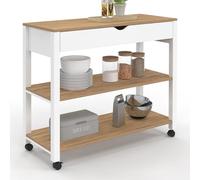 IDMarket - Desserte de Cuisine Penh XXL Blanc et Bois | Avec 2 étagères et tiroir, l.100 cm