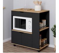 IDMARKET Desserte micro-onde de cuisine COSI placard avec tioir et étagères à épices bois noir et plateaux façon hêtre L.76 cm