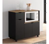 IDMarket - Desserte micro-onde de cuisine COSI XXL placards avec tiroir bois noir et plateaux façon hêtre L.90 cm