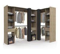 IDMarket Dressing d'angle extensible Marlon 230x140x180 cm Bois hêtre et Noir 4 penderies 12 étagères 3 tiroirs avec Rideaux